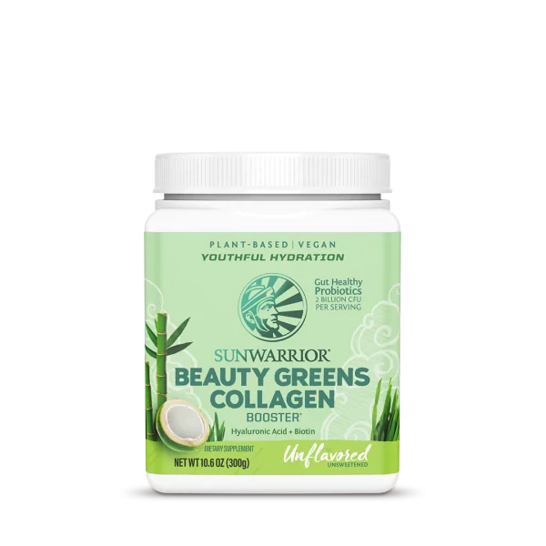 Beauty Greens Smoothie | Sunwarrior Beauty Greens Collagen für Haut, Haare, Nägel Trink Dich schön mit Beauty Greens Smoothie Der Beauty Greens Kollagen Booster ist eine belebende Mischung für Haut, Haare, Nägel. Alkalisierendes Blattgemüse, feuchtigkeitsspendendes Kokoswasser und unzählige wertvolle Inhaltsstoffe wie Hyaluronsäure und Tremella-Pilze sorgen für ein frisches Erscheinungsbild und ein neues Körpergefühl.