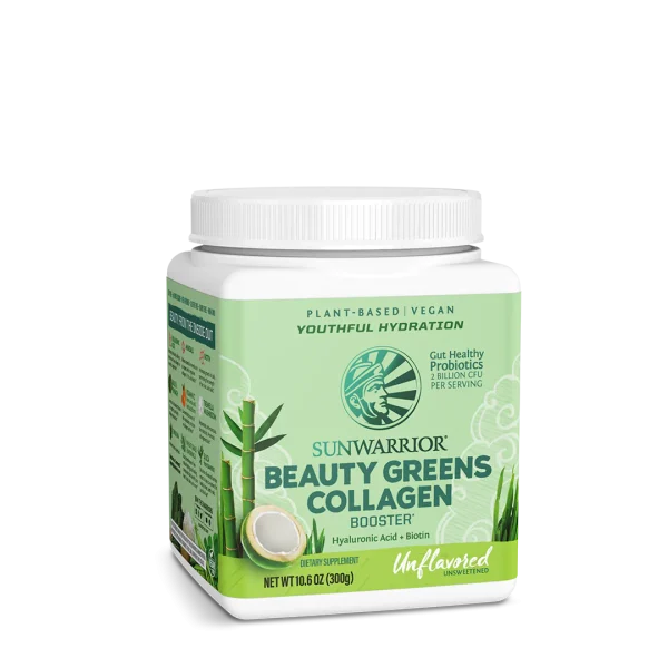 Beauty Greens Smoothie | Sunwarrior Beauty Greens Collagen für Haut, Haare, Nägel Trink Dich schön mit Beauty Greens Smoothie Der Beauty Greens Kollagen Booster ist eine belebende Mischung für Haut, Haare, Nägel. Alkalisierendes Blattgemüse, feuchtigkeitsspendendes Kokoswasser und unzählige wertvolle Inhaltsstoffe wie Hyaluronsäure und Tremella-Pilze sorgen für ein frisches Erscheinungsbild und ein neues Körpergefühl.