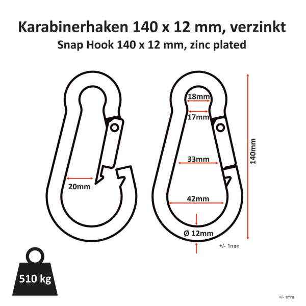 Karabinerhaken 140mm x 12mm | Der stabile Karabinerhaken 140mm x 12mm Stabiler, verchromter Karabinerhaken passend für alle Zughilfen und Griffe mit einer Öse.