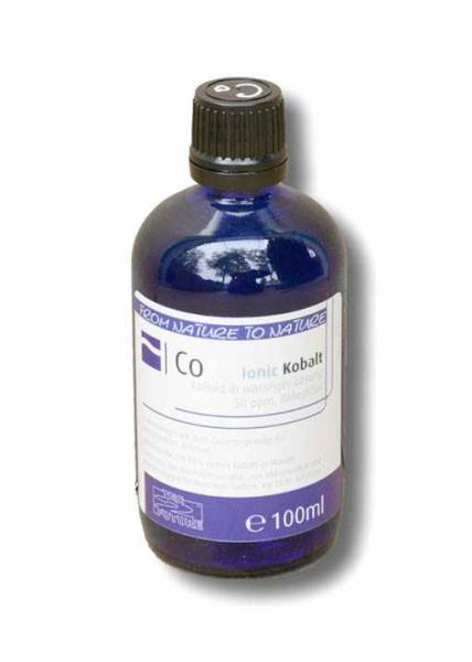 Kolloidales Kobalt | Kolloidales Kobalt mit Protonenresonanz Die Kobalt-Konzentration ist mind. 50 ppm, der Flascheninhalt 100 ml. Die Flasche ist aus lichtschützendem Blauglas. Bitte bewahren Sie sie bei Zimmertemperatur möglichst dunkel auf, denn Licht schwächt auf Dauer die Wirkung. Von Elektrosmog und Magnetfeldern fernhalten.  