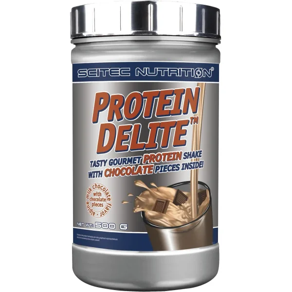 Protein Delite 500g Dose | Protein Delite 500g Dose mit Frucht- oder Schokoladenstückchen. UNGLAUBLICH LECKER ! Ein aspartamfreier und schmackhafter Gourmetproteinshake mit (je nach Geschmacksrichtung) Frucht- oder Schokoladenstückchen. Scitec bietet Ihnen diese leckeren Shakes in verschiedenen Geschmacksrichtungen an, welche hochwertige Proteine enthalten. Jede Geschmacksrichtung vom Protein Delite enthält getrocknete Frucht- oder Schokoladenstückchen.