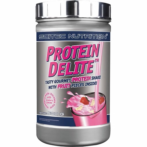 Protein Delite 500g Dose | Protein Delite 500g Dose mit Frucht- oder Schokoladenstückchen. UNGLAUBLICH LECKER ! Ein aspartamfreier und schmackhafter Gourmetproteinshake mit (je nach Geschmacksrichtung) Frucht- oder Schokoladenstückchen. Scitec bietet Ihnen diese leckeren Shakes in verschiedenen Geschmacksrichtungen an, welche hochwertige Proteine enthalten. Jede Geschmacksrichtung vom Protein Delite enthält getrocknete Frucht- oder Schokoladenstückchen.