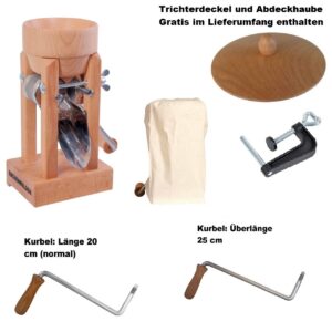 Kornquetsche Tischmodell Holztrichter mit Trichterdeckel und Abdeckhaube