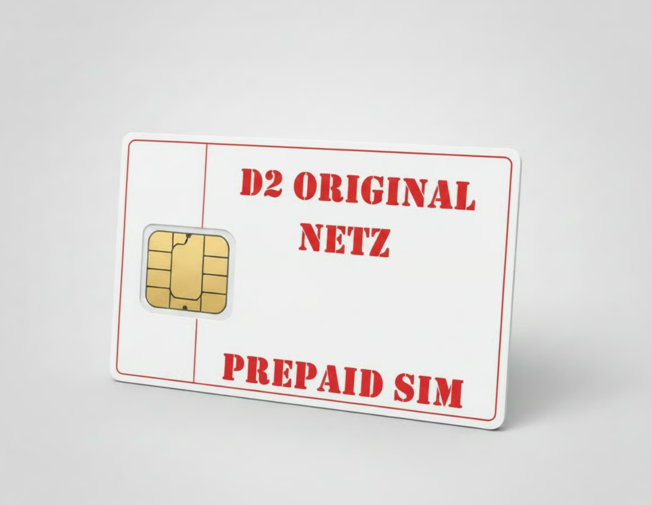 Sim-Karte D2 1 Sim-Karte D2 | Deutsche Sim-Karte D2 Netz Aktiviert Deutsche Nummer +49......... D2 NETZ Deutsche Prepaid Sim-Karte D2 Netz – Aktiviert & Startklar Entdecken Sie die Simkarte D2 – Ihre flexible und anonyme Lösung für Telefonie und Internet im zuverlässigen D2-Netz. Mit einer deutschen Rufnummer (+49) sind Sie sofort startklar, ohne Identifikation und ohne Vertrag! Ihre Vorteile mit der Sim-Karte mit D2 Netz Sofort einsatzbereit: Die Sim-Karte D2 ist aktiviert, registriert und bereit für Telefonie, SMS oder Internet mit bis zu 50 Mbit/s. 3-in-1-Format: Passt in jedes Gerät – Standard-SIM, Micro-SIM, Nano-SIM. Weltweite Nutzung: Die Simkarte D2 funktioniert global – ideal für Reisen. Keine Identifikation erforderlich: 100% anonym, keine persönlichen Daten nötig. Flexibler Tarif: 9 Cent pro Minute/SMS oder wechseln Sie jederzeit zu anderen Tarifen. Einfaches Aufladen: Guthaben bequem online oder per Cashcard (z. B. Tankstelle, Supermarkt) aufladen. Kein Vertrag: Volle Kostenkontrolle mit der Prepaid Simkarte D2.